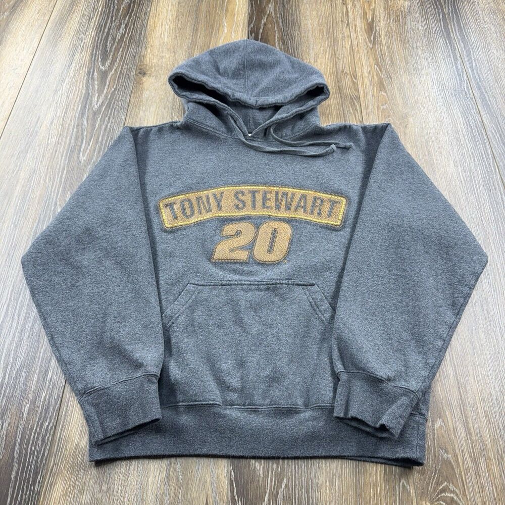 Vintage Tony Stewart Hoodie Mens M Gray Sweatshirt Nascar Racing Team Sweater